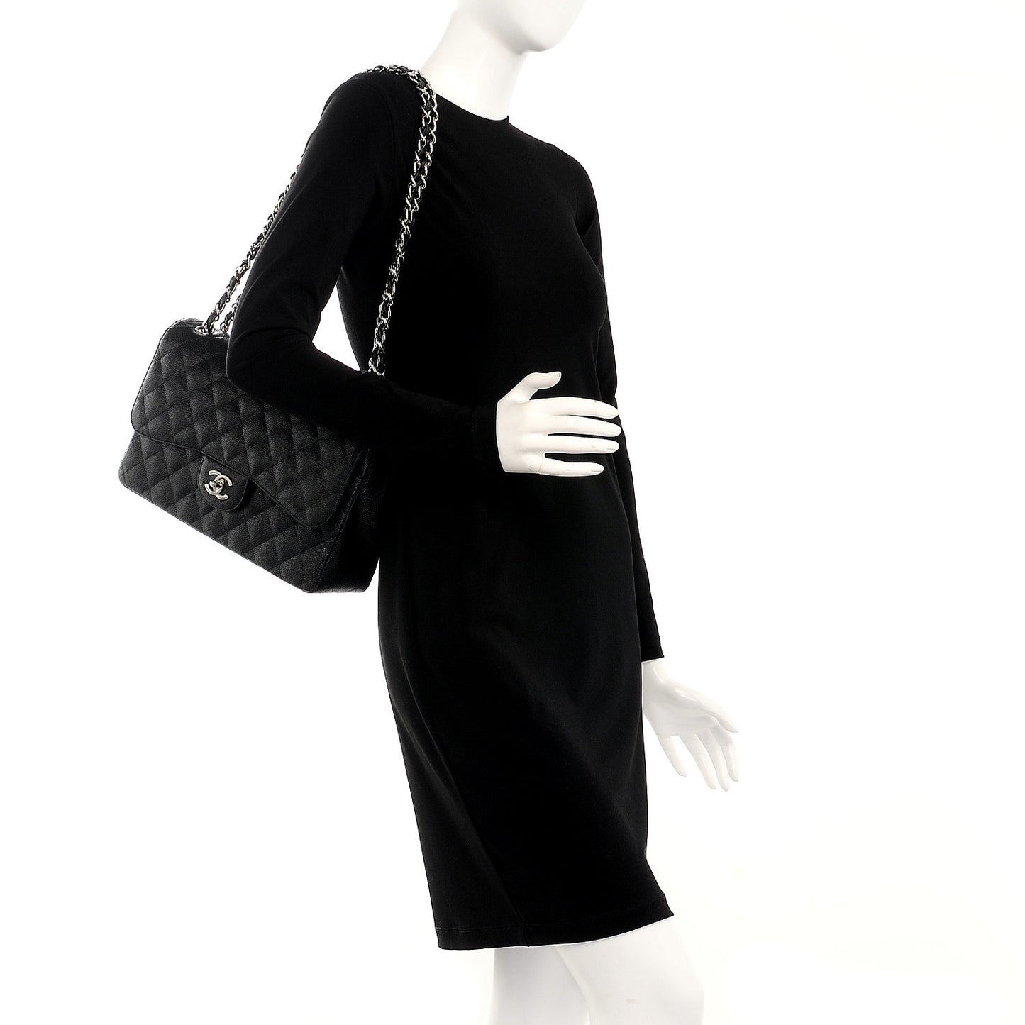 Caviar Quilted Jumbo Double Flap Black