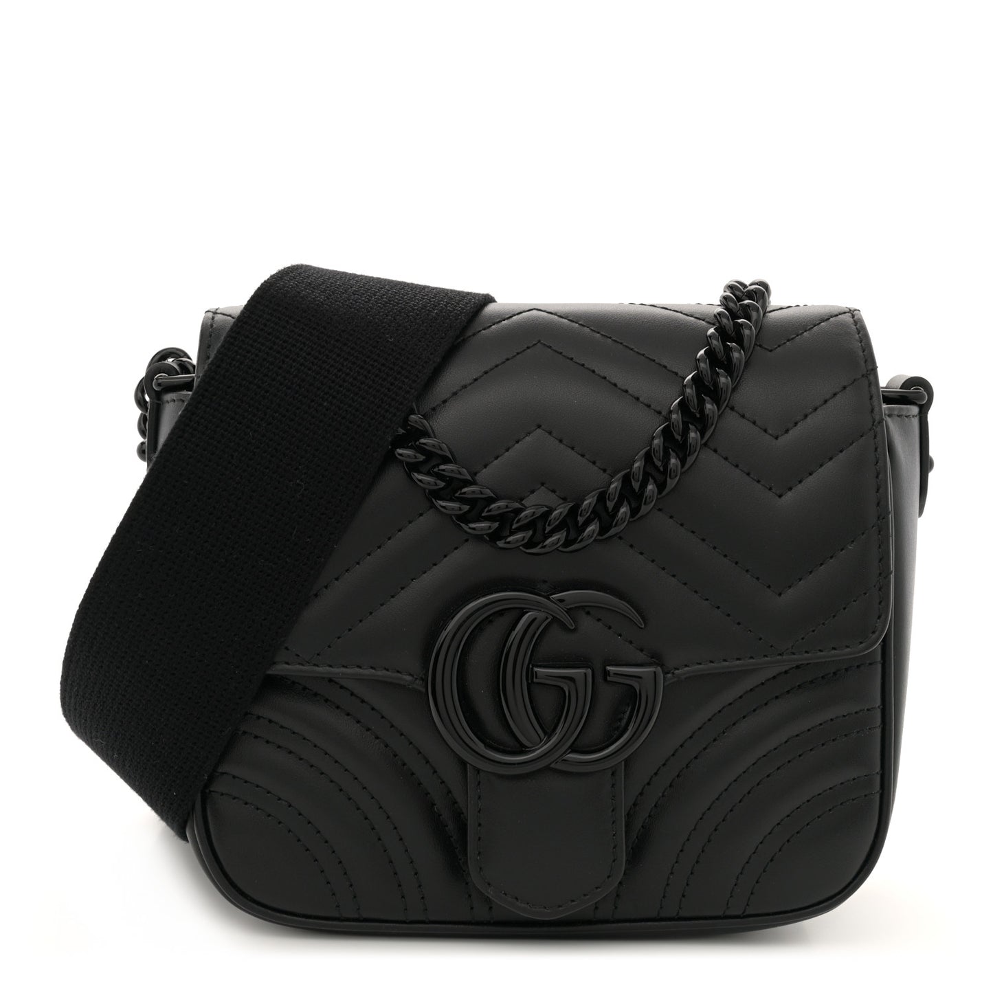 Calfskin Matelasse Monochrome Mini GG Marmont Crossbody Shoulder Bag Black