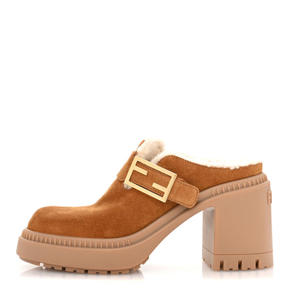 Fendi Suede Shearling Clogs 36 Caramello Latte 1 of 10