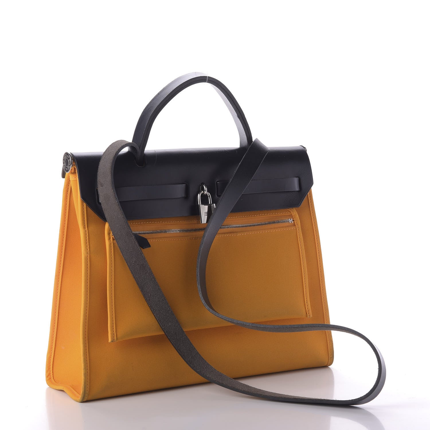 Hermes Vache Hunter Toile Herbag Zip 31 PM Jaune D'or Bleu Izmir Bleu Royale 3 of 9
