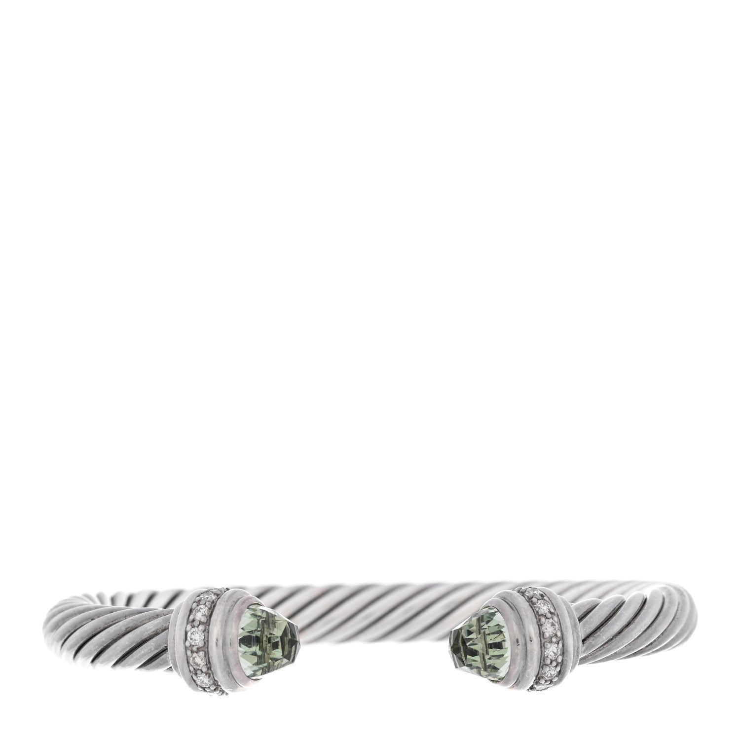 David Yurman DAVID YURMAN Sterling Silver Diamond Prasiolite 7mm Cable Classics Bracelet 1 of 4