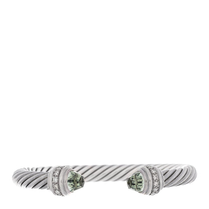 David Yurman DAVID YURMAN Sterling Silver Diamond Prasiolite 7mm Cable Classics Bracelet 1 of 4