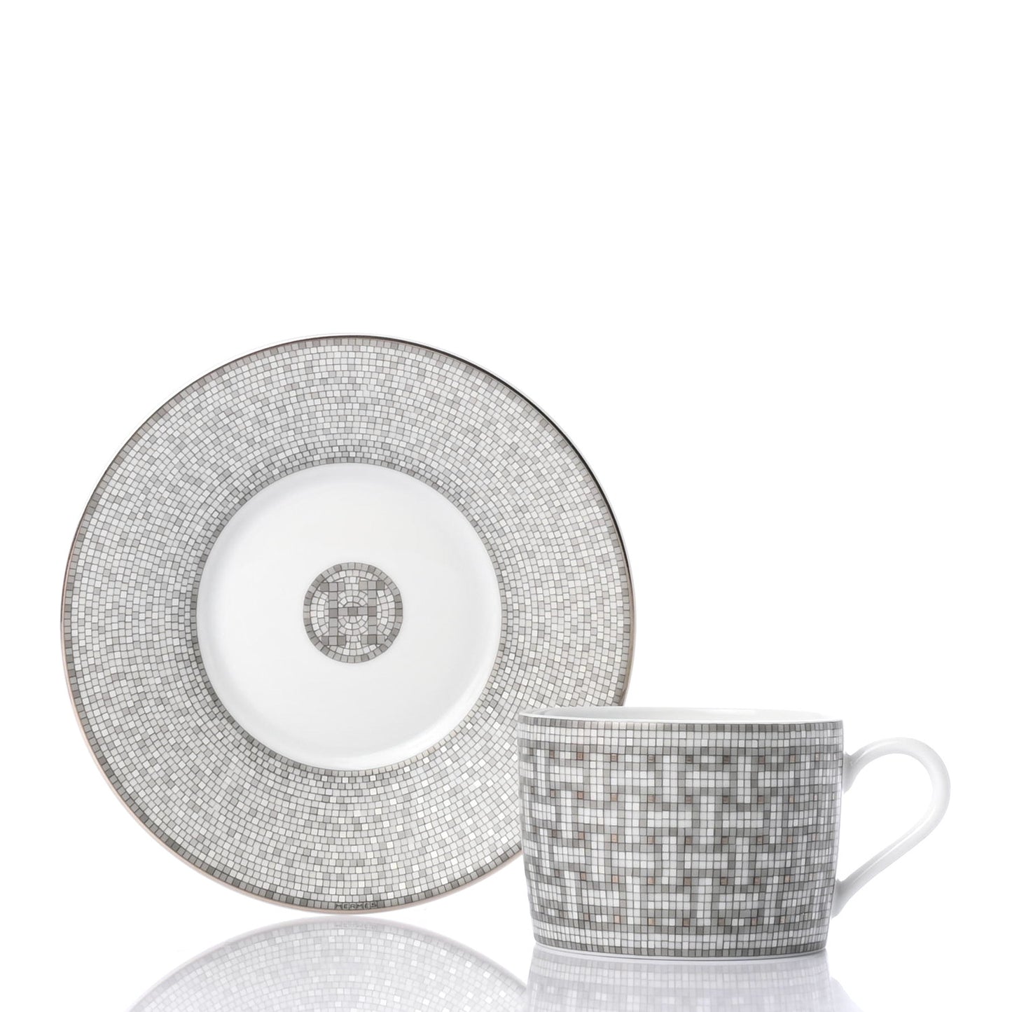 Porcelain Mosaique Au 24 Platine Tea Cup And Saucer Set Of 2 Platinum