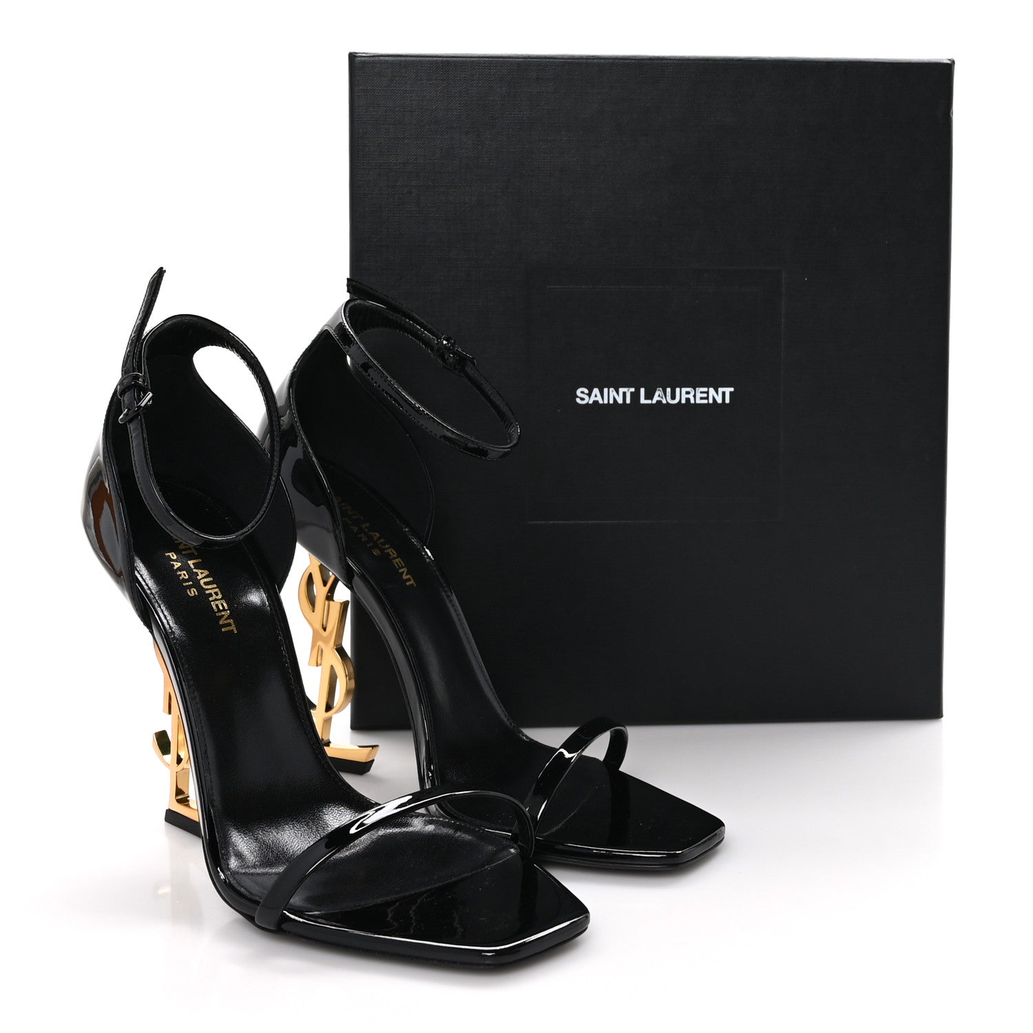 Saint Laurent Patent Calfskin Opyum 110 Sandals 40.5 Black Gold 9 of 9