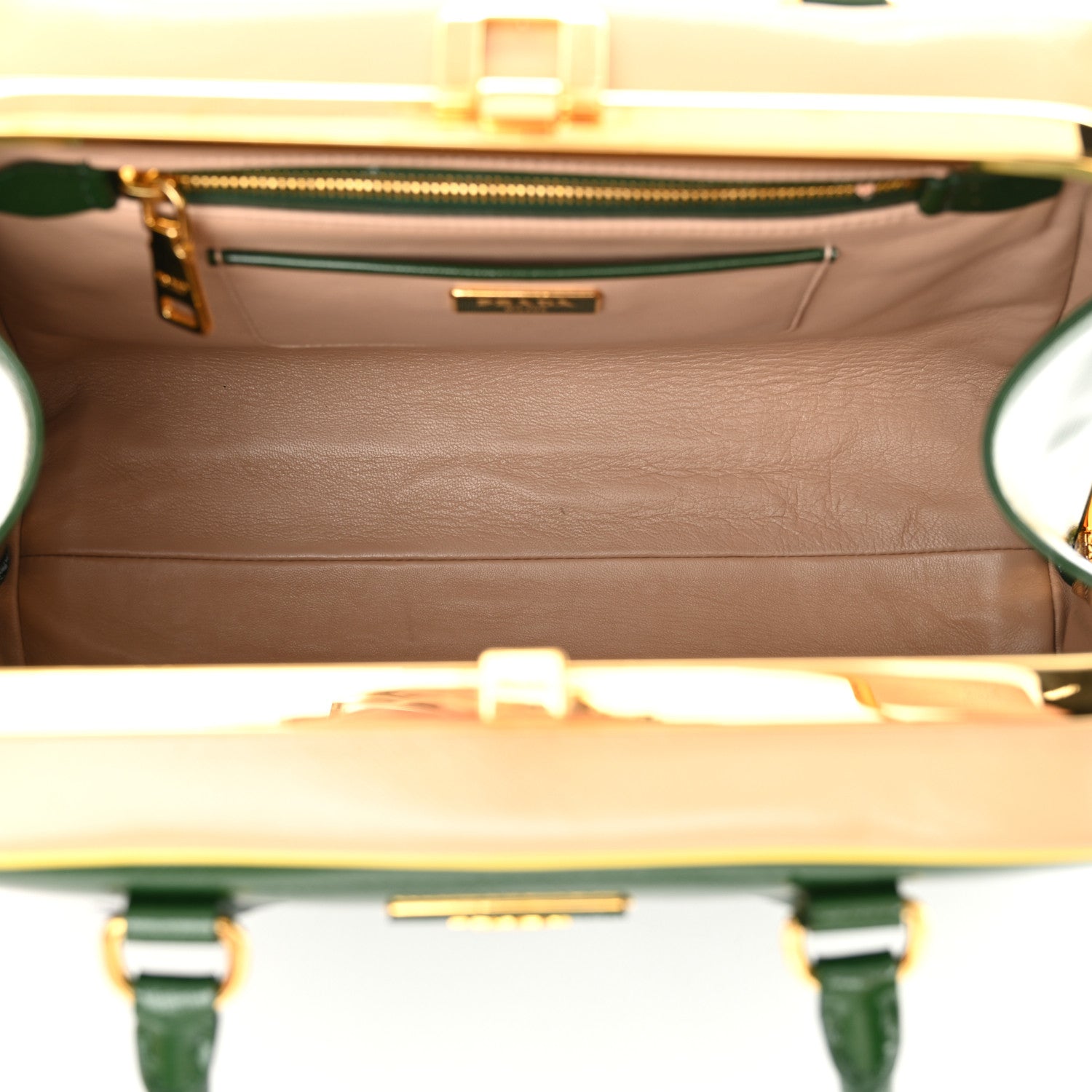 Prada Saffiano Vernice Pyramid Bag Larice Sabbia 5 of 16