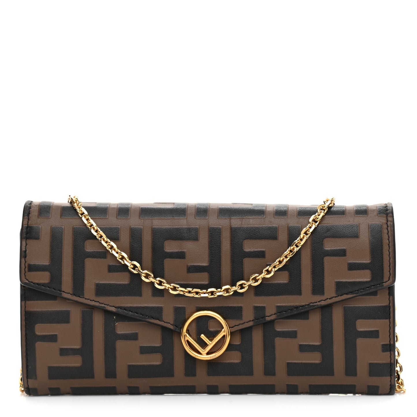 Vitello Soft F is Fendi Bi-Color FF 1974 Embossed Continental Envelope Wallet On Chain Maya Black