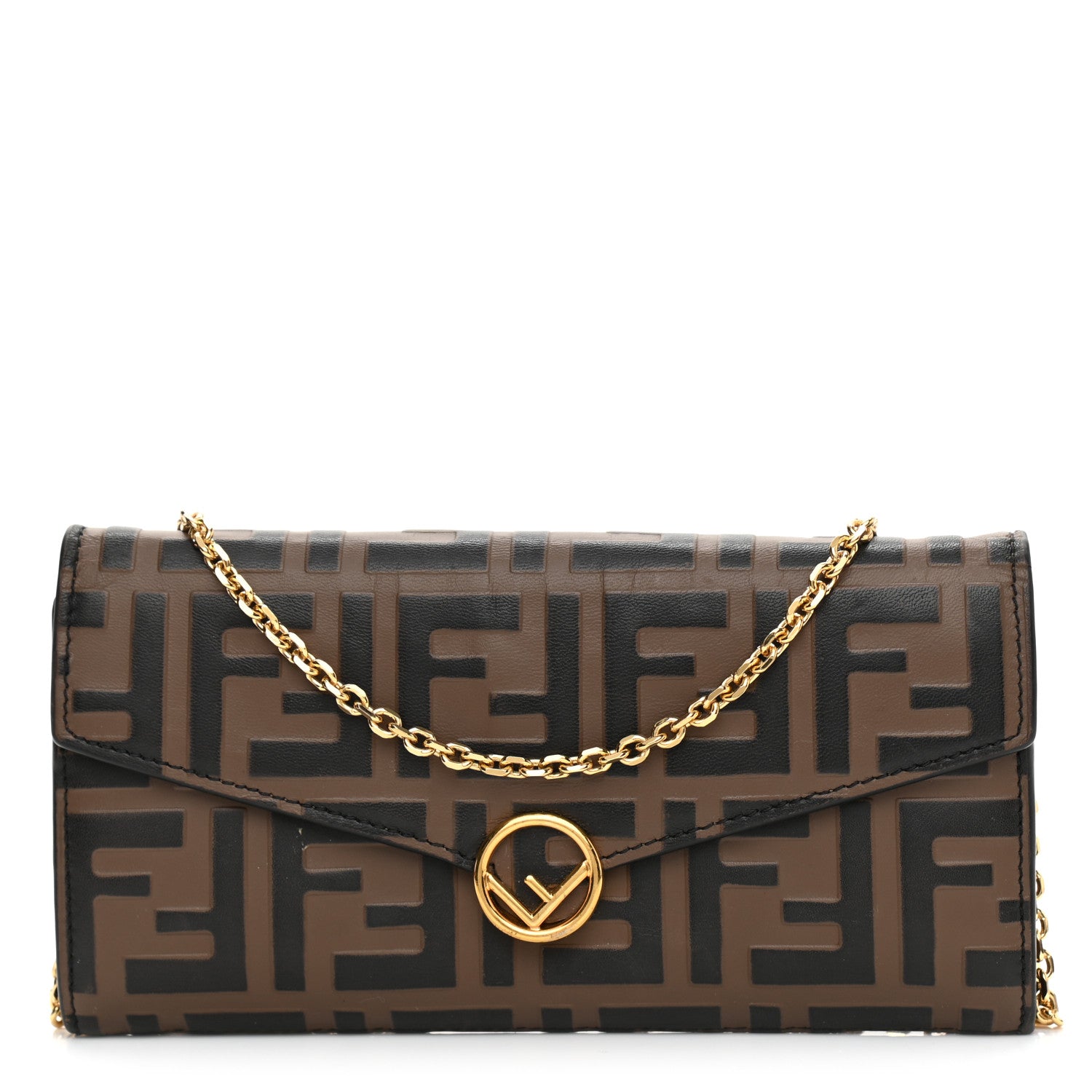 Fendi Vitello Soft F is Fendi Bi-Color FF 1974 Embossed Continental Envelope Wallet On Chain Maya Black 1 of 9
