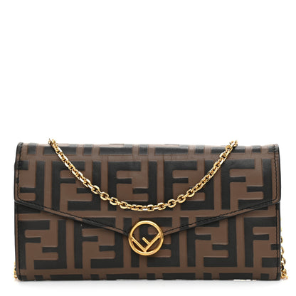 Fendi Vitello Soft F is Fendi Bi-Color FF 1974 Embossed Continental Envelope Wallet On Chain Maya Black 1 of 9