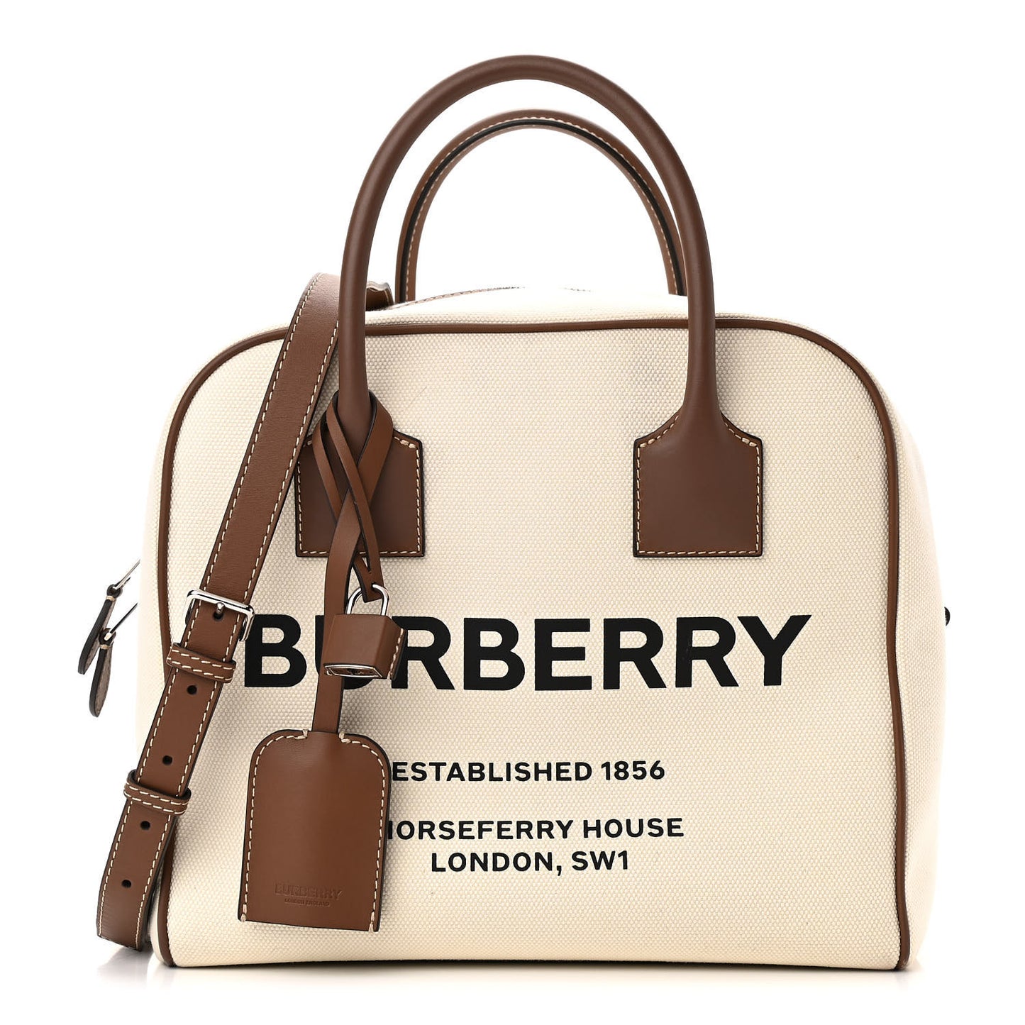 Cotton Canvas Medium Logo Horseferry Cube Bag Natural Tan