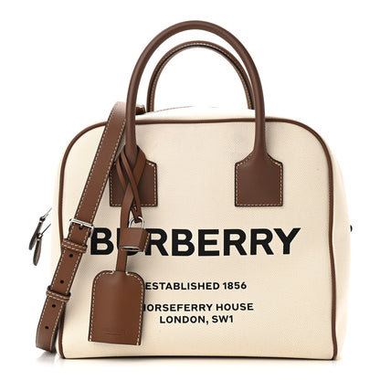 Burberry Cotton Canvas Medium Logo Horseferry Cube Bag Natural Tan 1 of 9