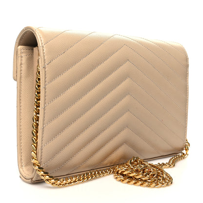 Saint Laurent Grain De Poudre Matelasse Chevron Cassandre Chain Wallet Deep Beige 3 of 10