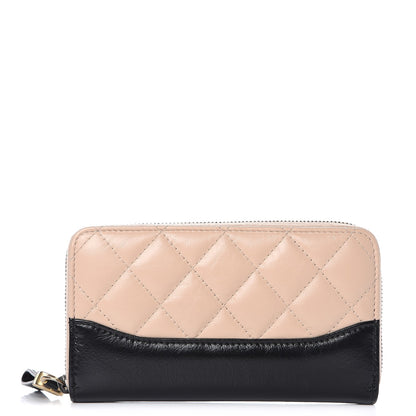 Chanel Aged Calfskin Quilted Small Gabrielle Zip Around Wallet Beige Black 1 of 10