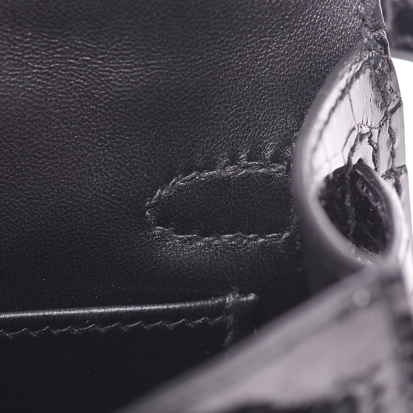 Shiny Alligator Mini Kelly Sellier 20 Black