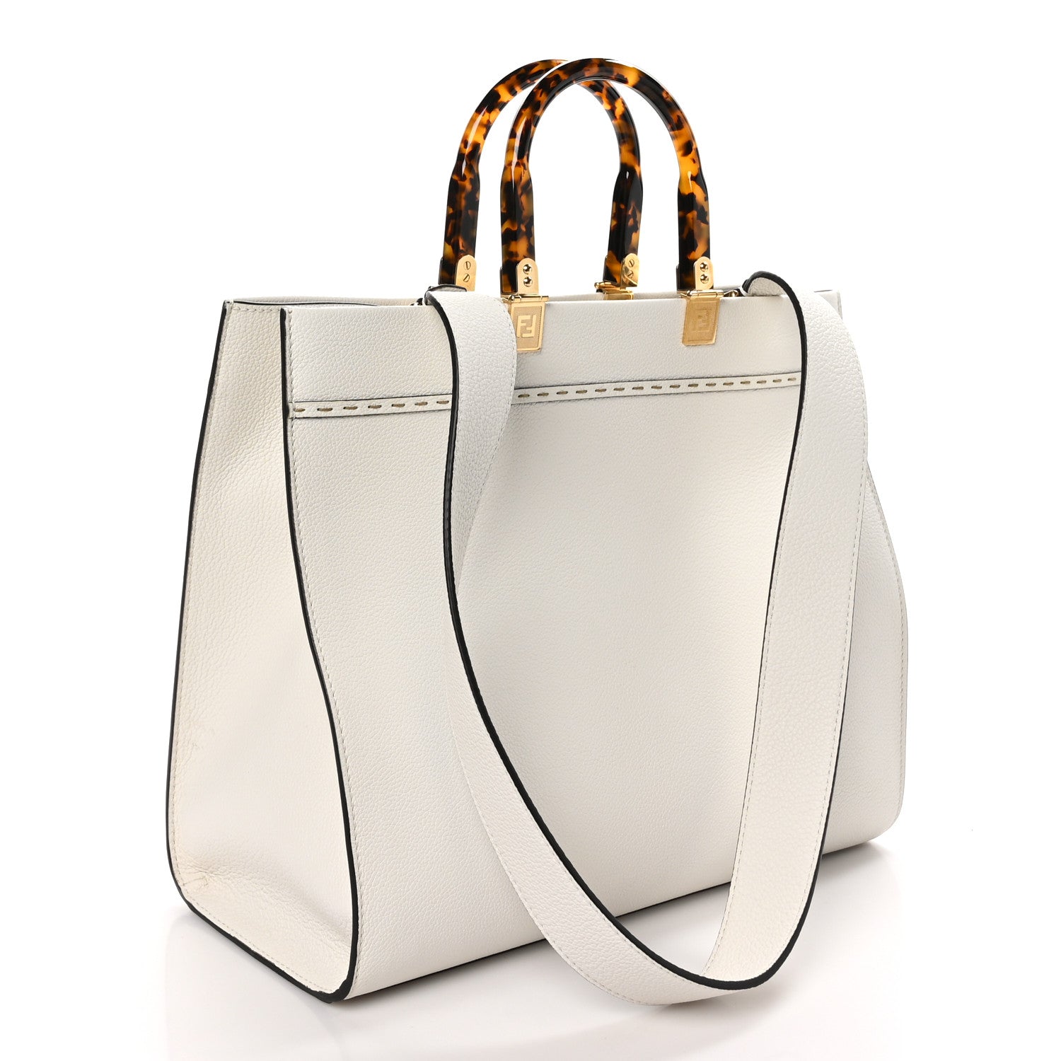 Fendi Vitello King Plexiglass Medium Fendi Sunshine Shopper Tote Bianco Ice Oro 3 of 10