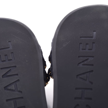 Chanel Canvas Chain Flat Sandals 40 Marine 10 of 11
