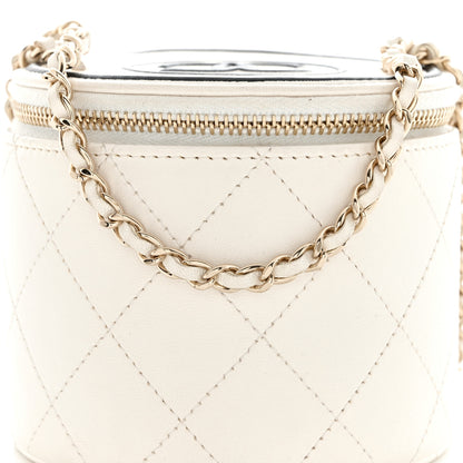Chanel Lambskin Quilted Round Small Vanity Case With Chain White Black 8 of 15