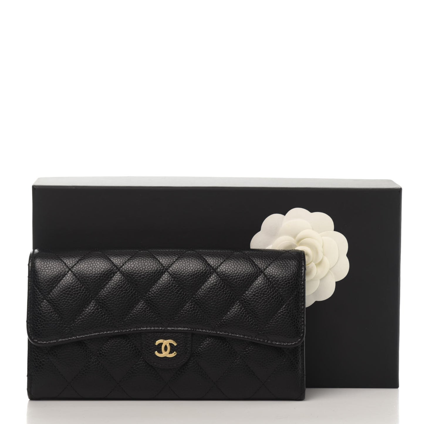 Caviar Quilted Large Gusset Flap Wallet Black