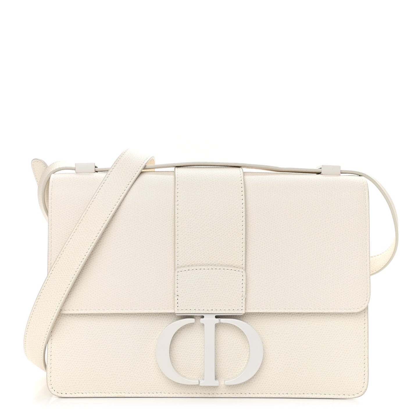 Ultra Matte Grained Calfskin 30 Montaigne Flap Bag White