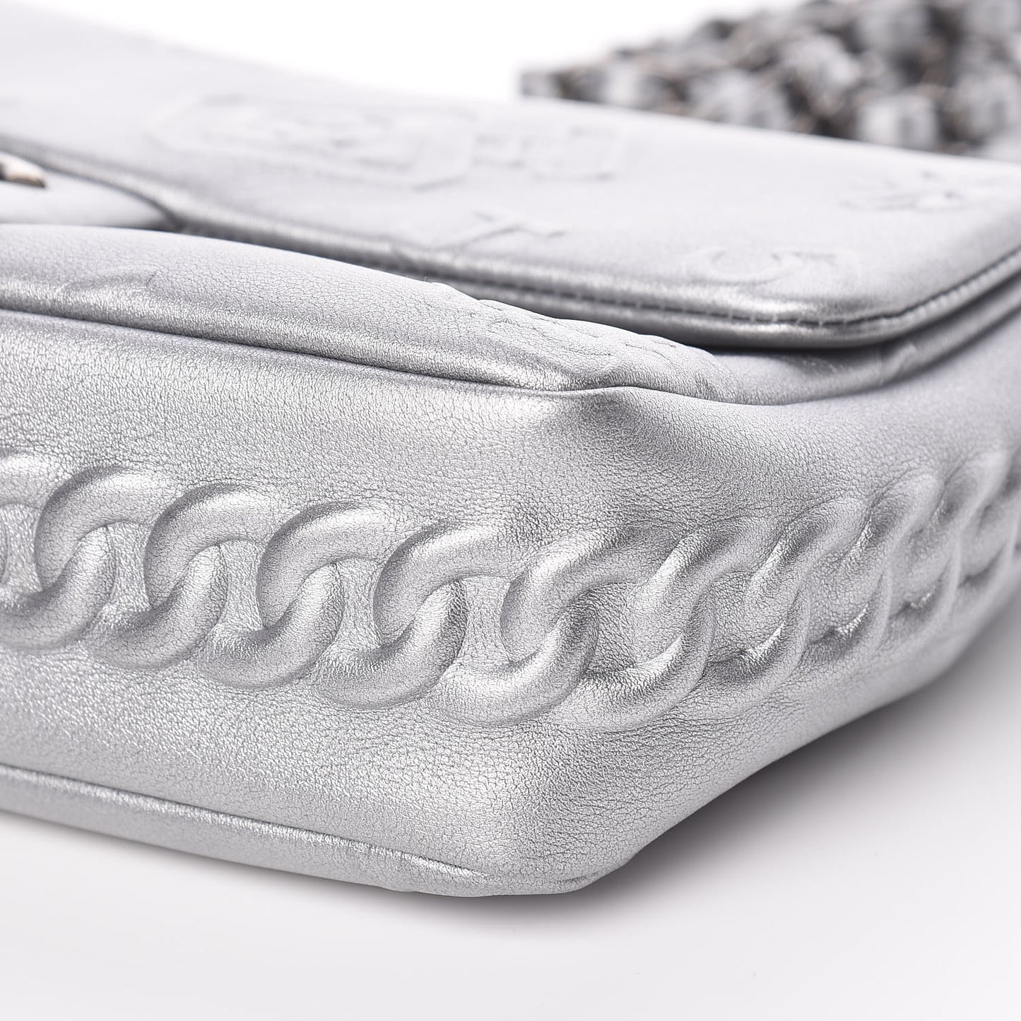Metallic Lambskin Symbols Medium Single Flap Silver