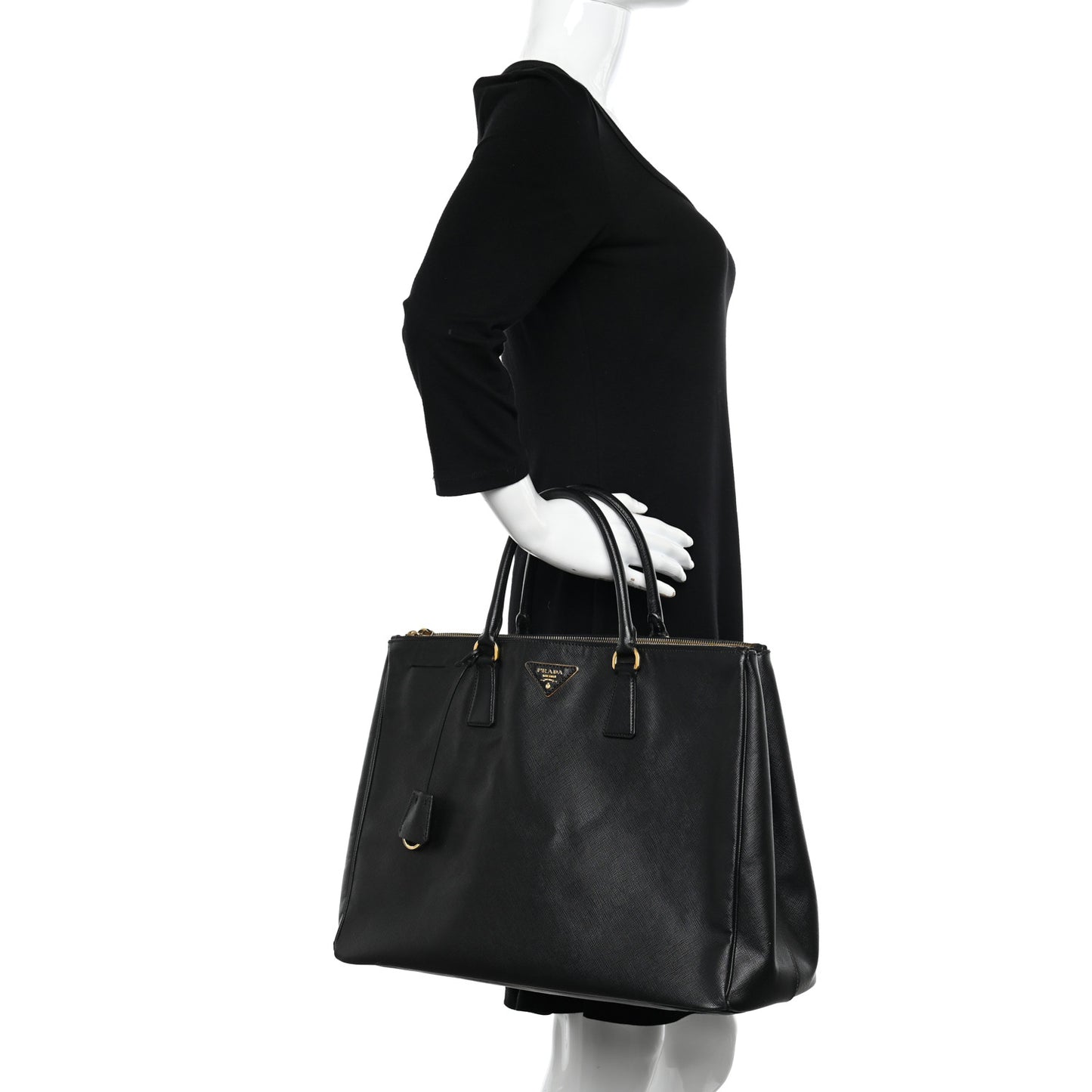 Saffiano Lux Extra Large Galleria Double Zip Tote Black