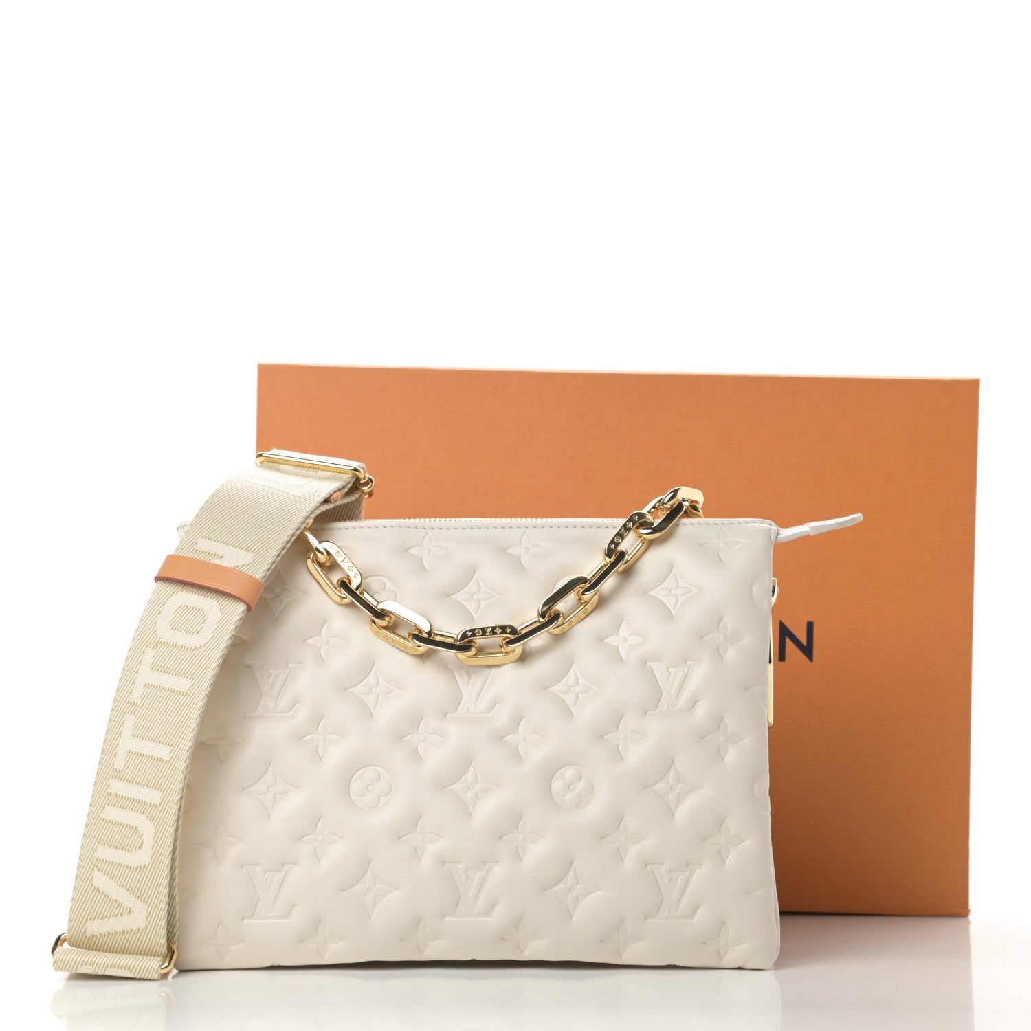Louis Vuitton Lambskin Embossed Monogram Coussin PM Beige Cream 10 of 10