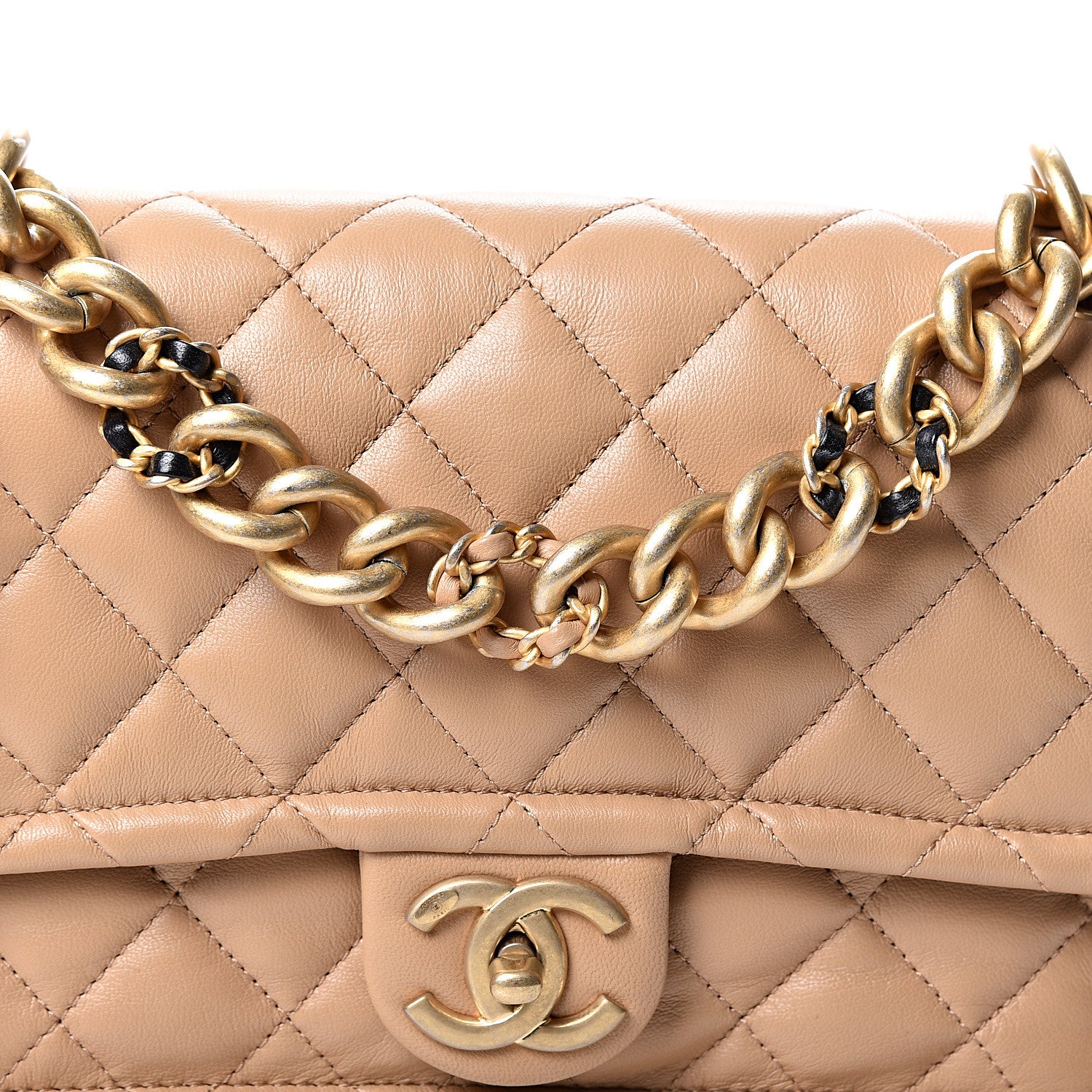 Chanel Lambskin Quilted Medium Linked In Flap Beige 7 of 9