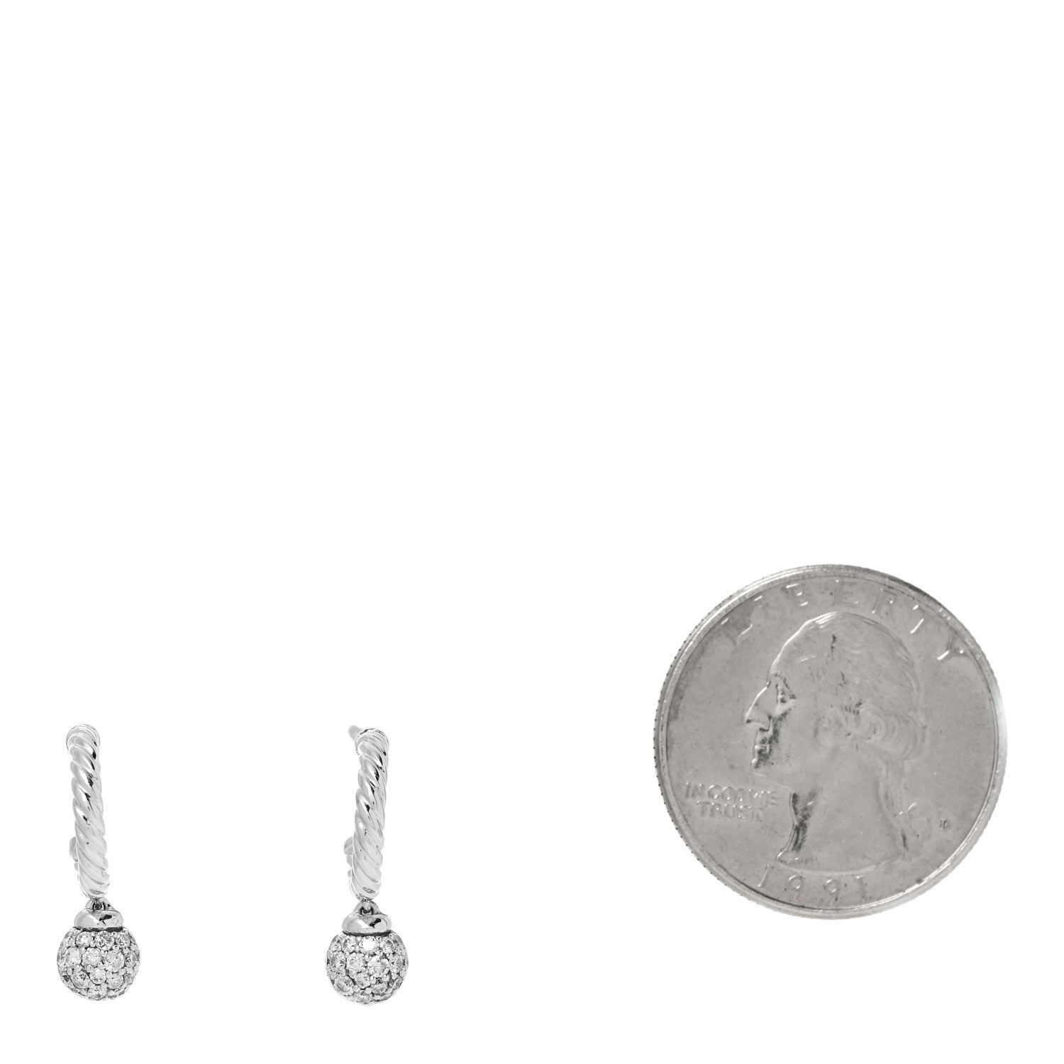 David Yurman 18K White Gold Diamond Solari Hoop Pave Earrings 2 of 4
