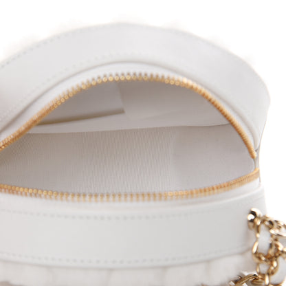Chanel Fur Chevron Quilted Round Clutch With Chain White 5 of 10