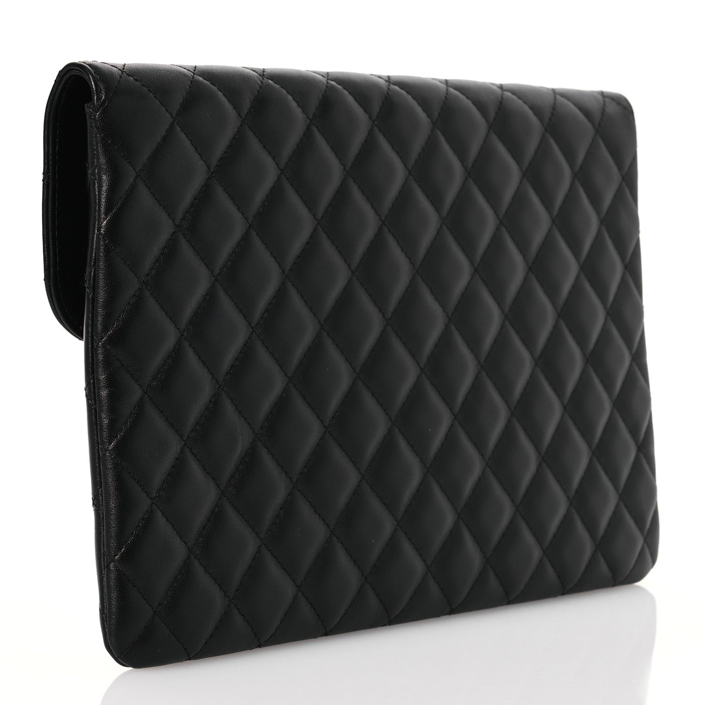 Lambskin Enamel Quilted Document Portfolio Holder Black