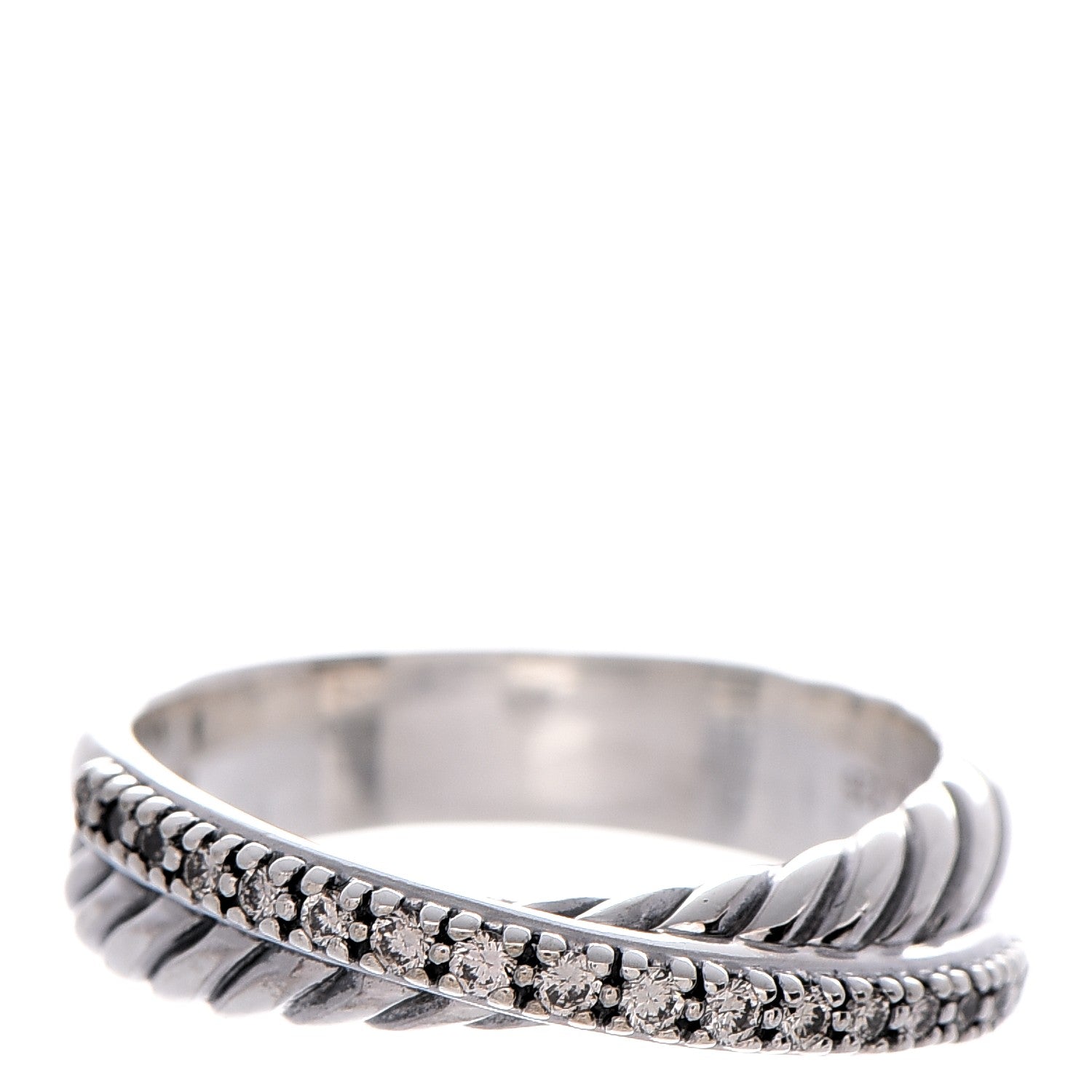 David Yurman Sterling Silver Diamond 5mm Crossover Ring 54 7 1 of 5