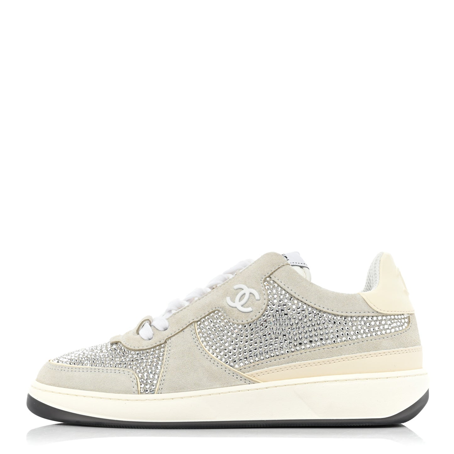 Calfskin Suede Crystal Womens CC Sneakers 38 White