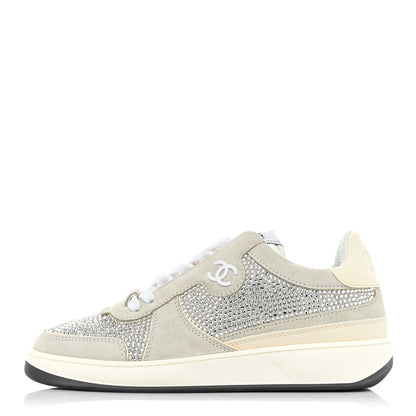 Chanel Calfskin Suede Crystal Womens CC Sneakers 38 White 1 of 10