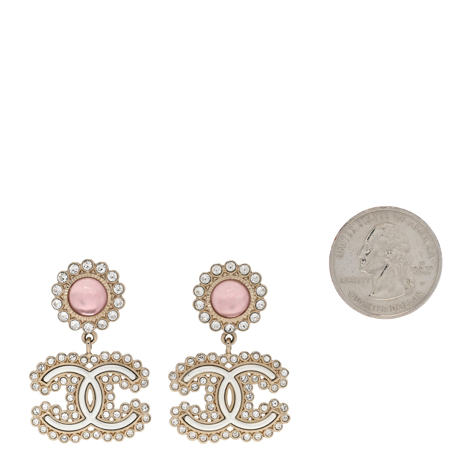 Chanel Metal Crystal Pearl CC Drop Earrings Pink Gold 2 of 5