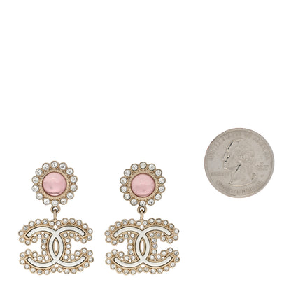Chanel Metal Crystal Pearl CC Drop Earrings Pink Gold 2 of 5