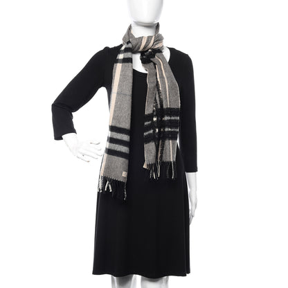 Burberry Cashmere Giant Check Fringe Scarf Grey Beige 2 of 4