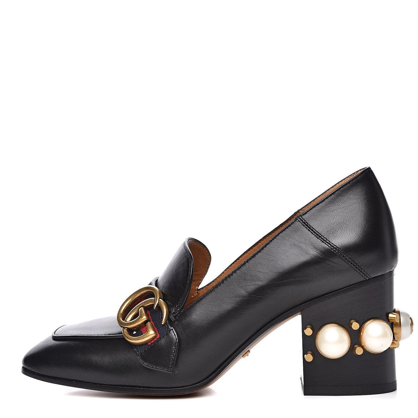 Malaga Kid Web Pearl Embellished Peyton 75mm Loafer Pumps 35.5 Black