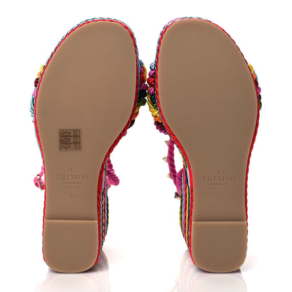 Valentino Garavani Calfskin Rockstud Ankle Strap Torchon Espadrille 25/115mm Wedge Sandals 37 Feminine Pink Multicolor 5 of 8
