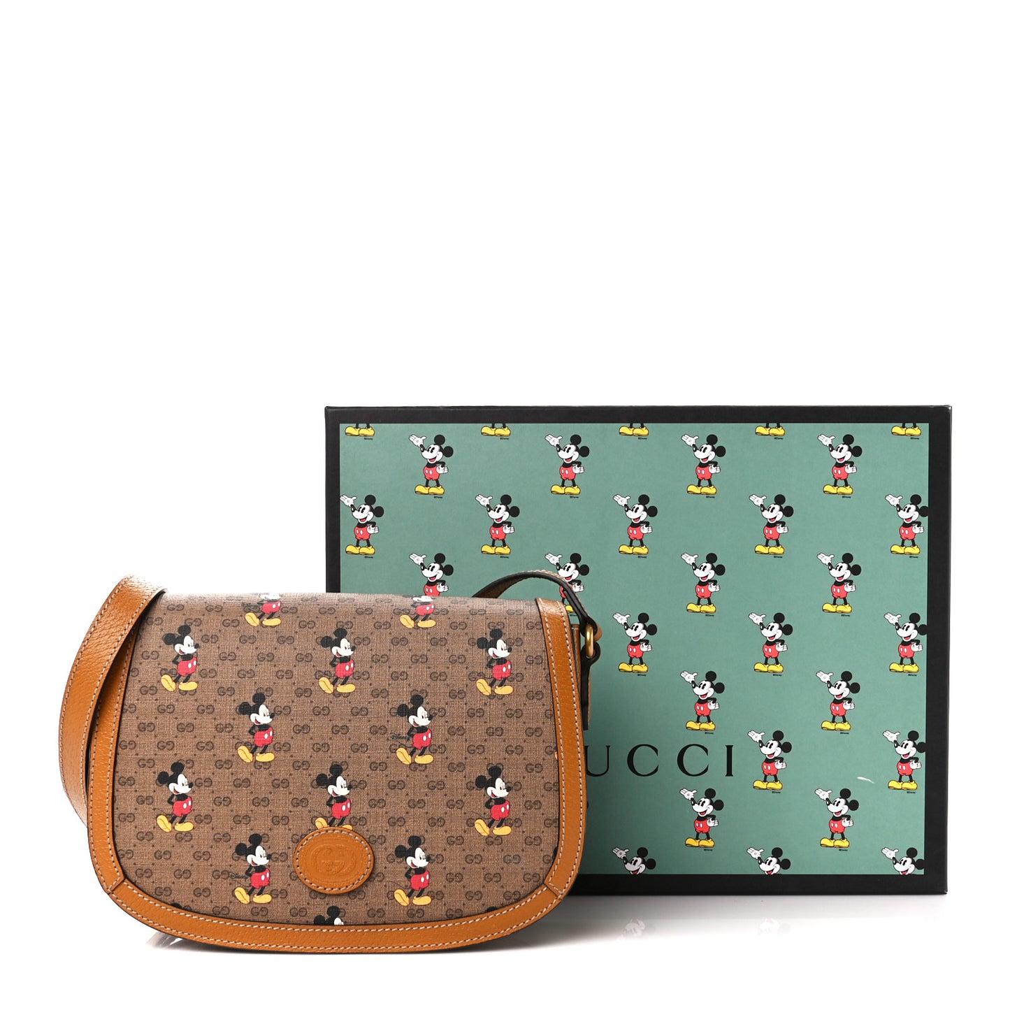 X DISNEY Mini Vintage GG Supreme Monogram Mickey Mouse Small Flap Messenger Bag Beige Vintage Sun Oil