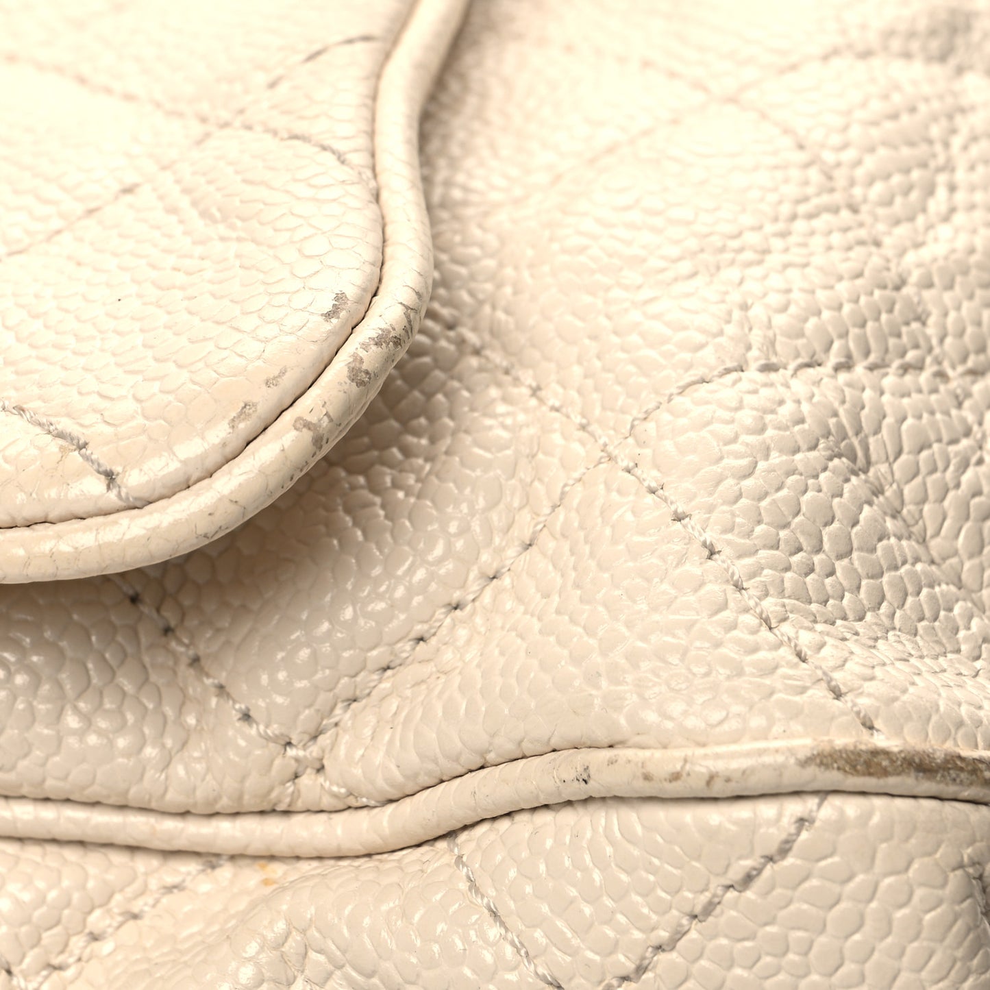 Crumpled Grained Calfskin Quilted Large Shiva Flap Dark White