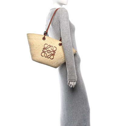 Loewe Calfskin Raffia Paulas Ibiza Medium Anagram Basket Tote Bag Natural Tan 2 of 9