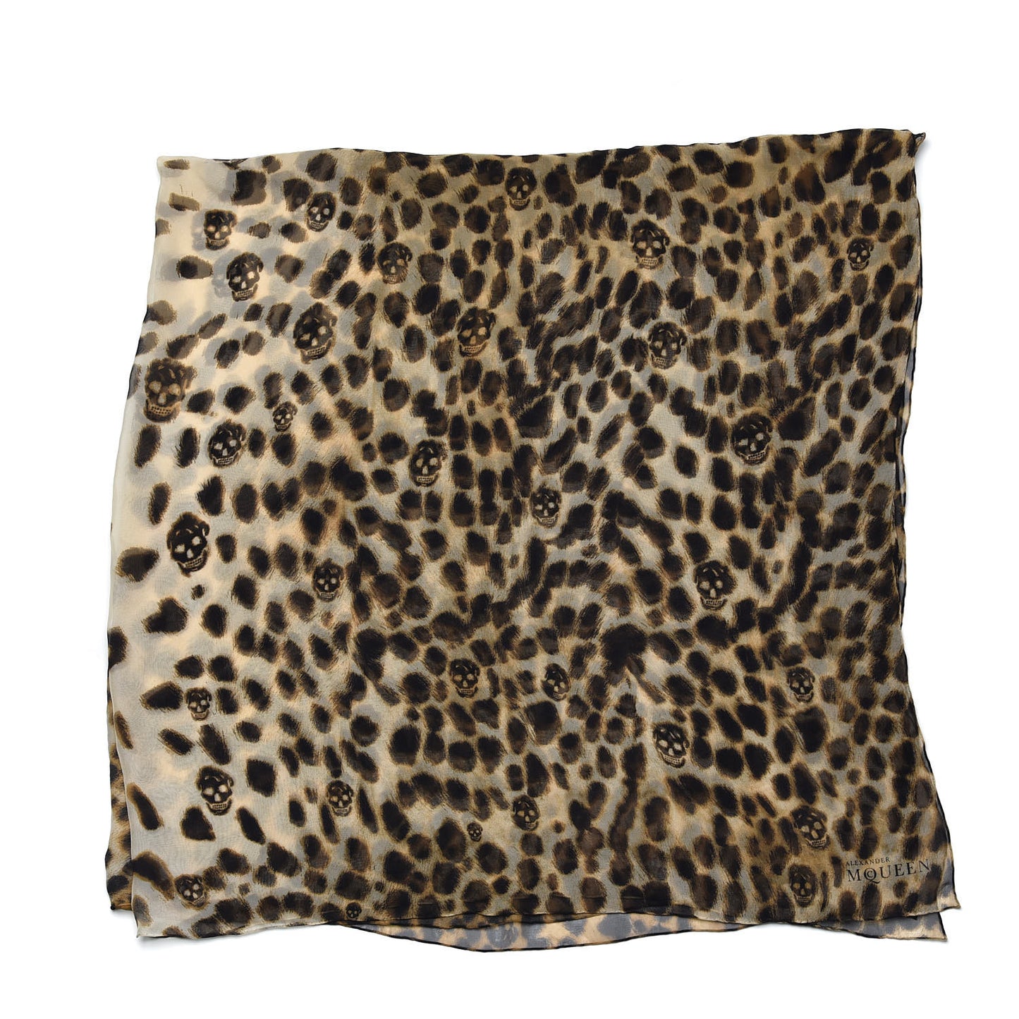 Cashmere Silk Leopard Skull Scarf Brown
