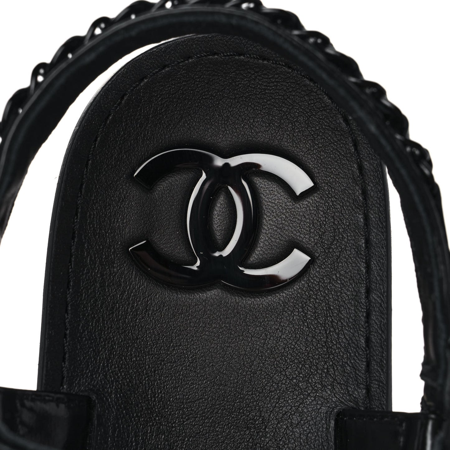 Laminated Goatskin Chain Sandals 39 Black