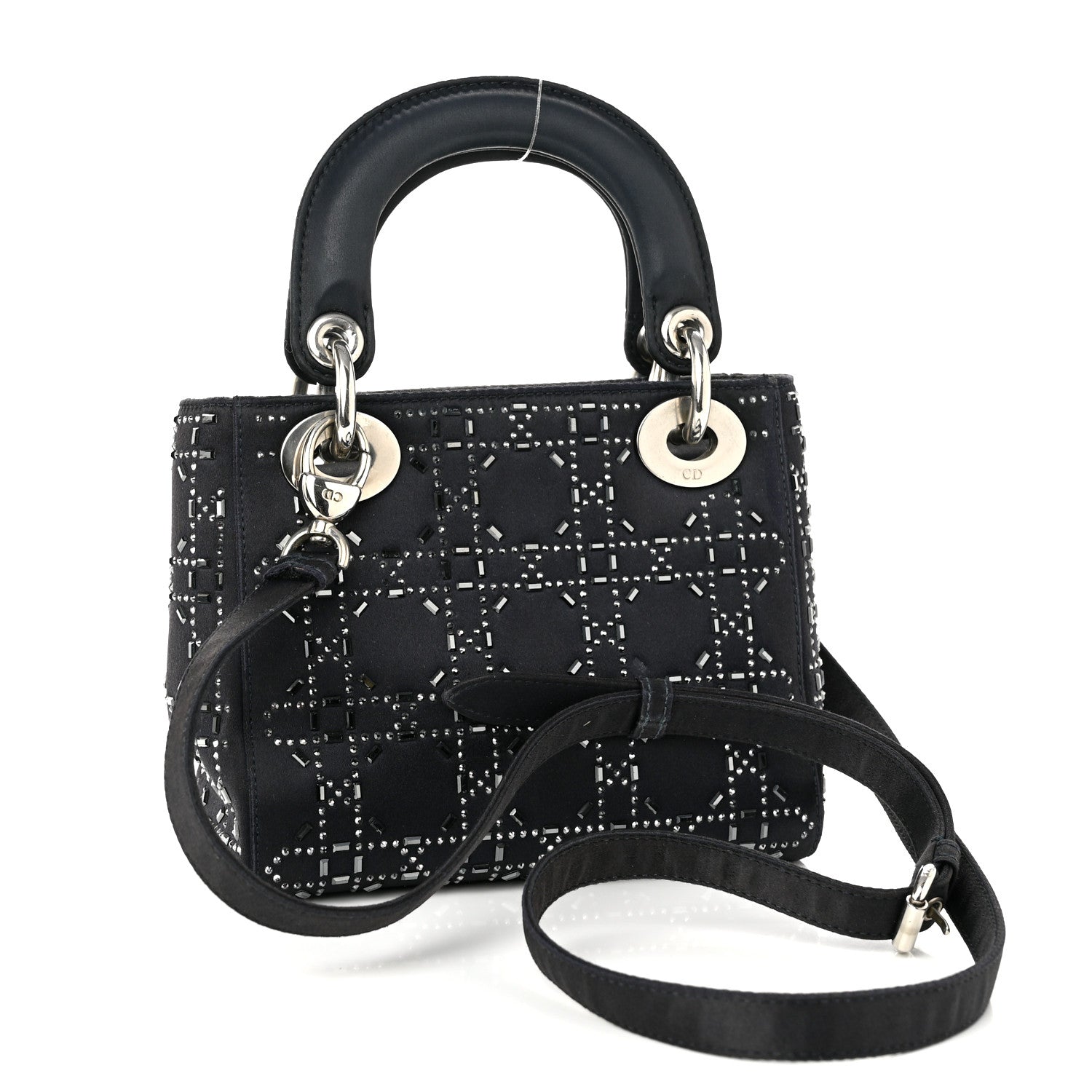 Christian Dior Satin Crystal Cannage Mini Lady Dior Navy 3 of 10