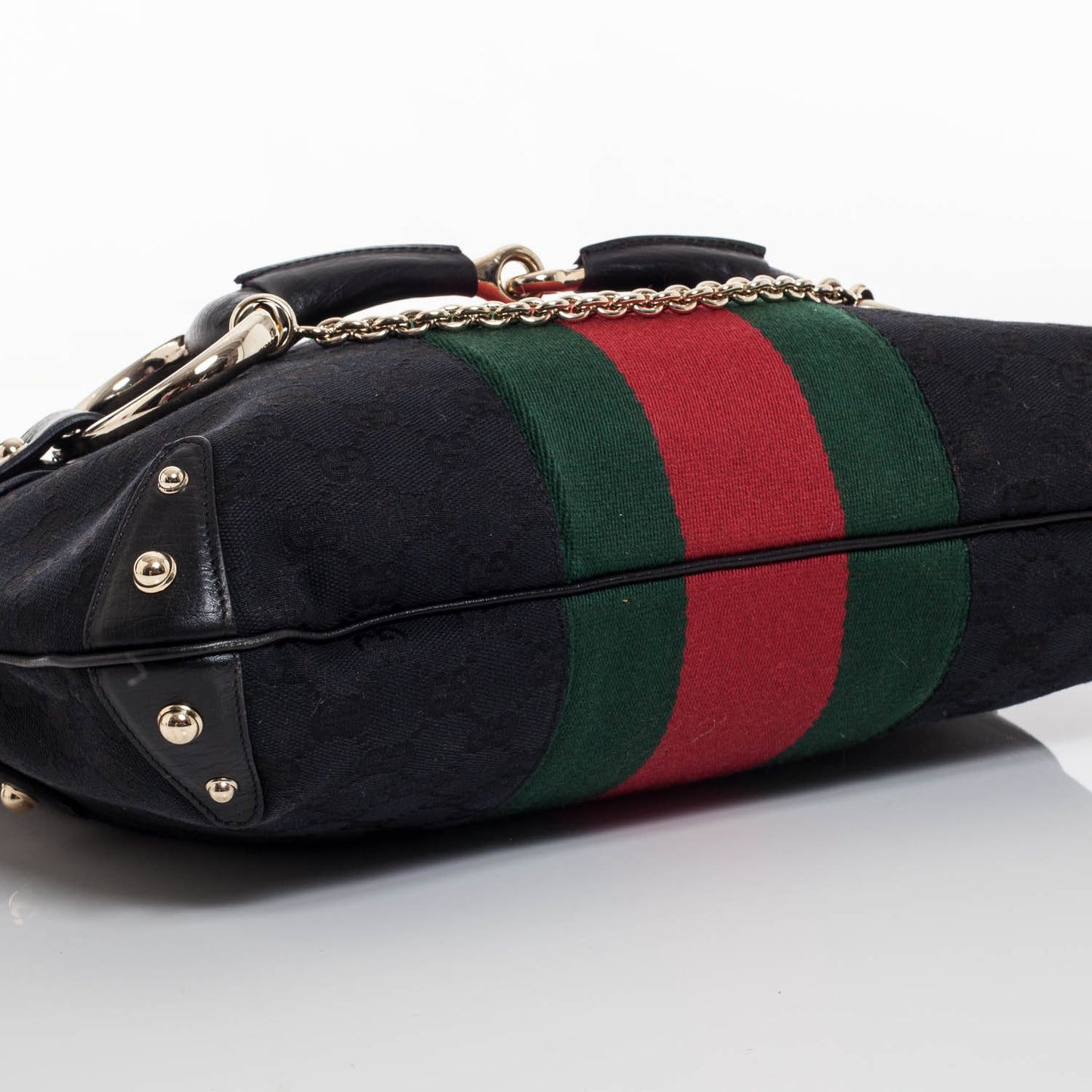 Monogram Large Horsebit Web Hobo Black