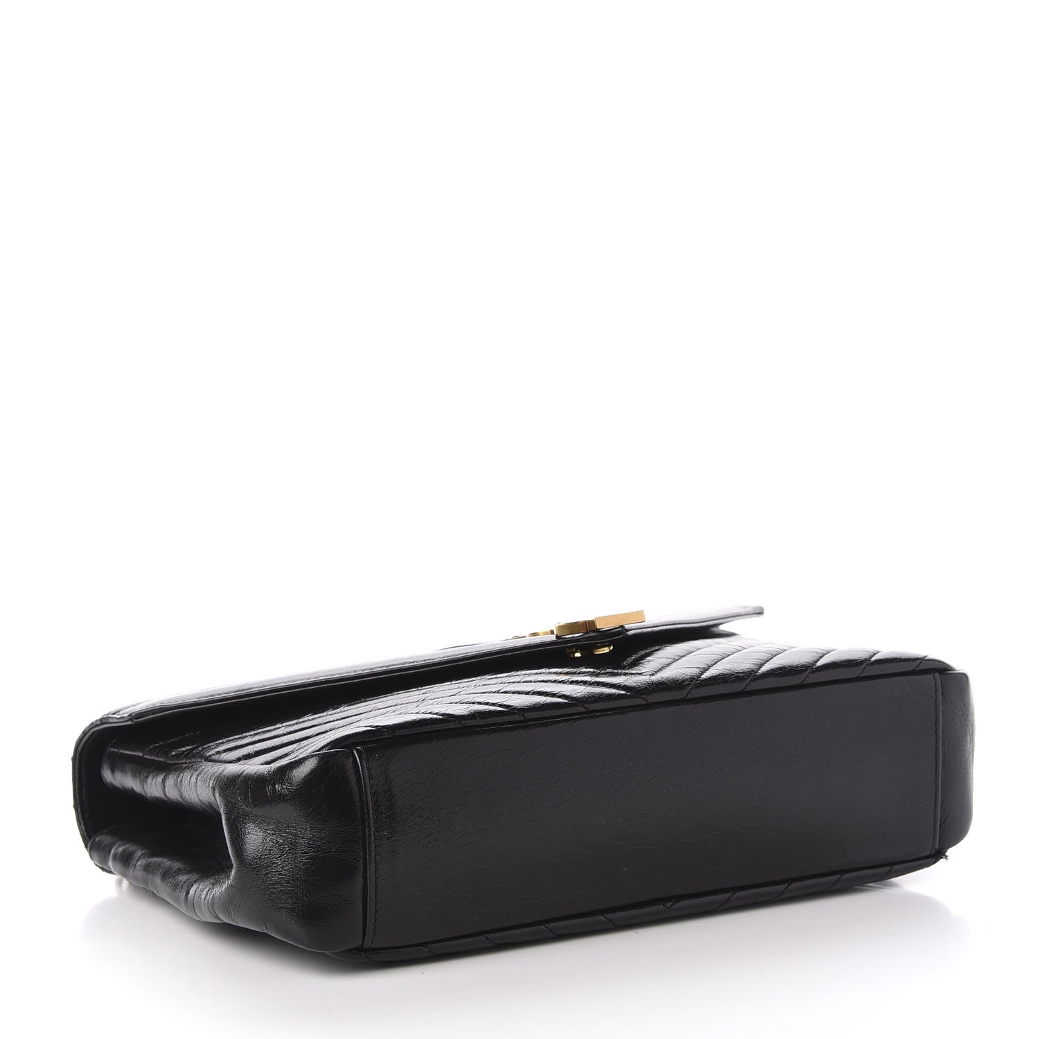 Saint Laurent Cracked Shiny Calfskin Matelasse Chevron Monogram Large College Satchel Black 4 of 11