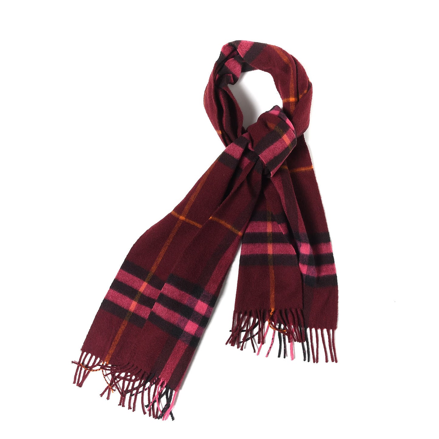 Cashmere Giant Check Fringe Scarf Dark Red