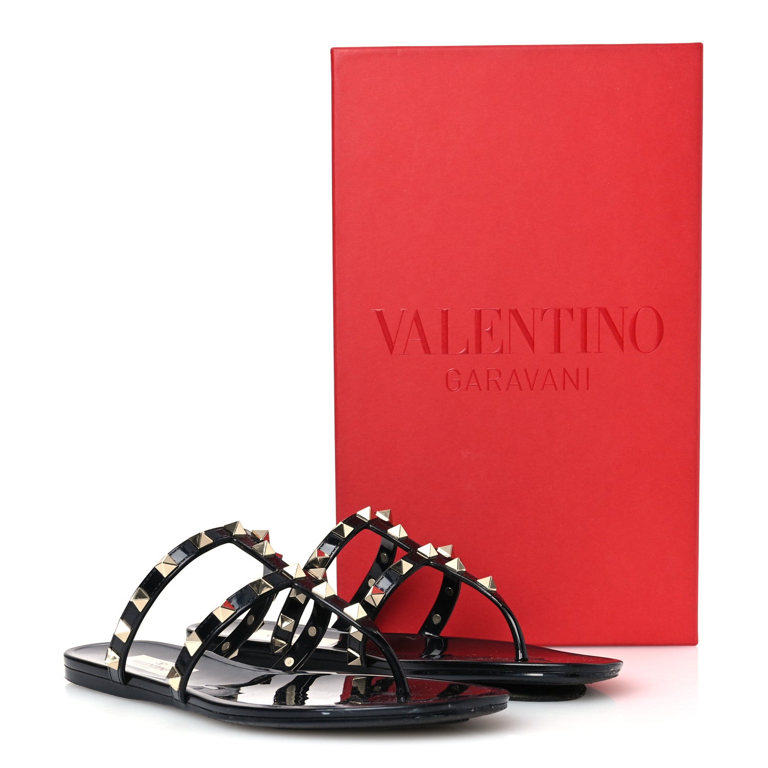 Valentino Garavani PVC Jelly Rockstud Caged Flat Thong Sandals 37 Black 9 of 9