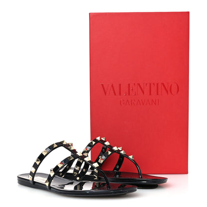 Valentino Garavani PVC Jelly Rockstud Caged Flat Thong Sandals 37 Black 9 of 9