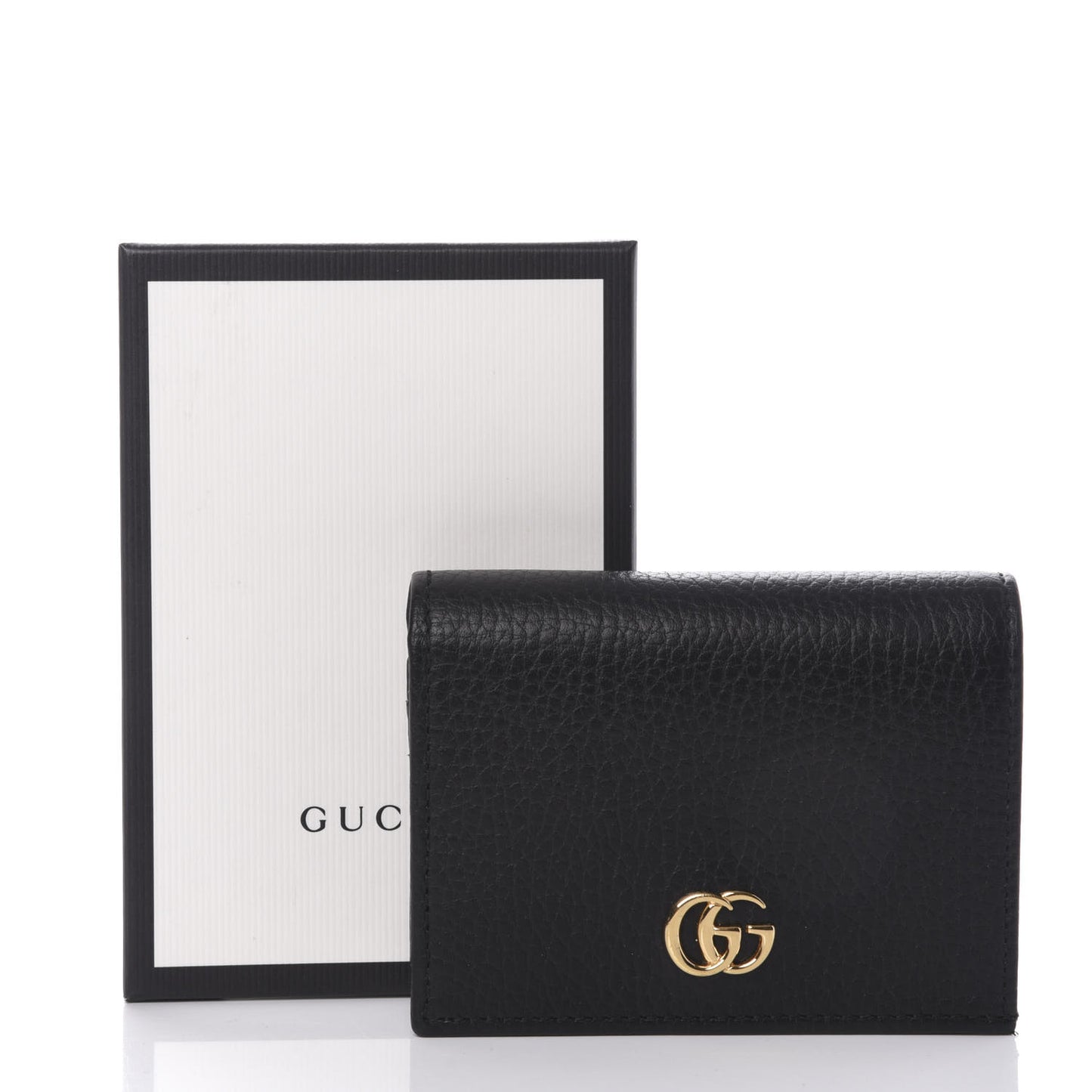Pebbled Calfskin GG Marmont Card Case Black