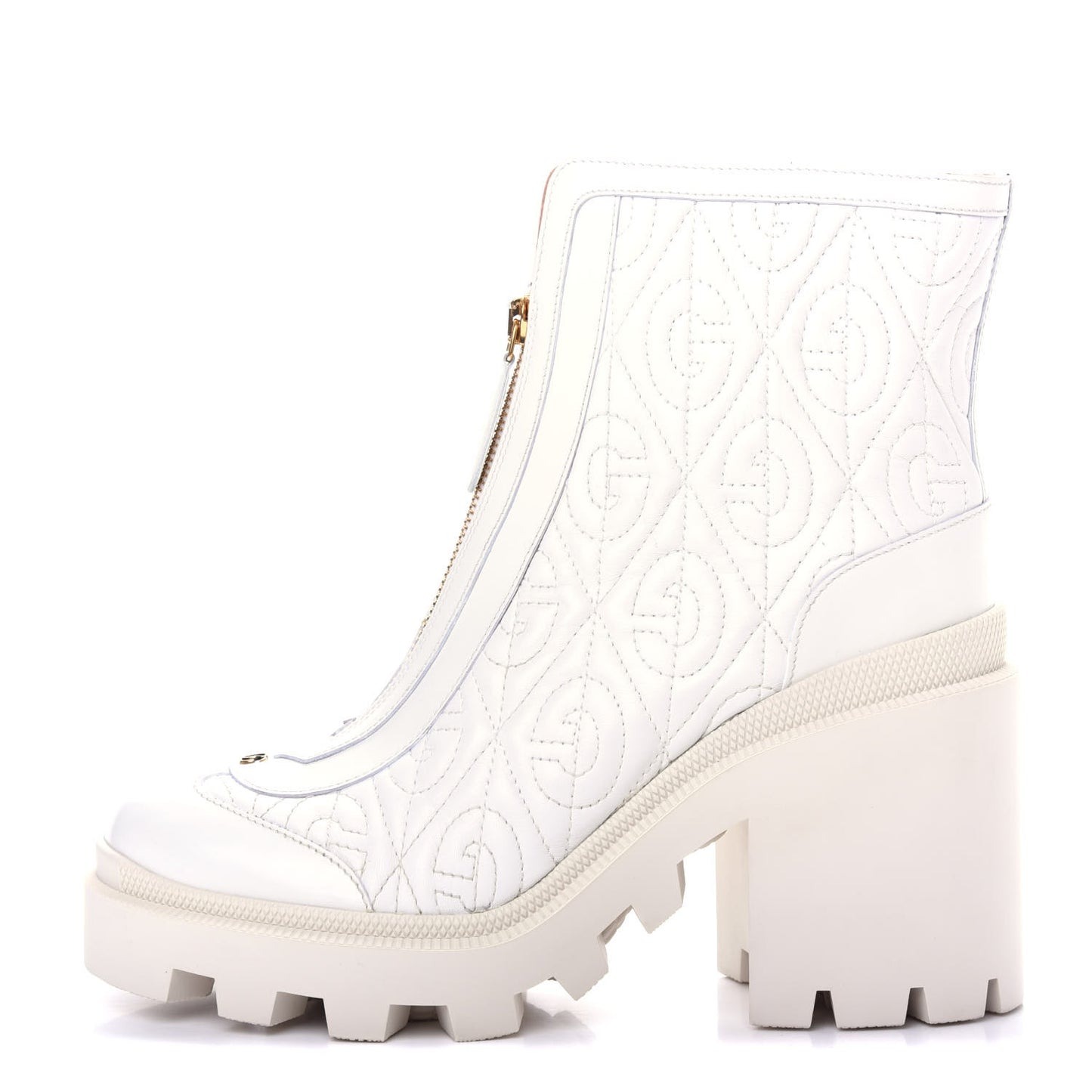 Calfskin Nappa Rhombus Quilted Trip Ankle Boots 39 Great White